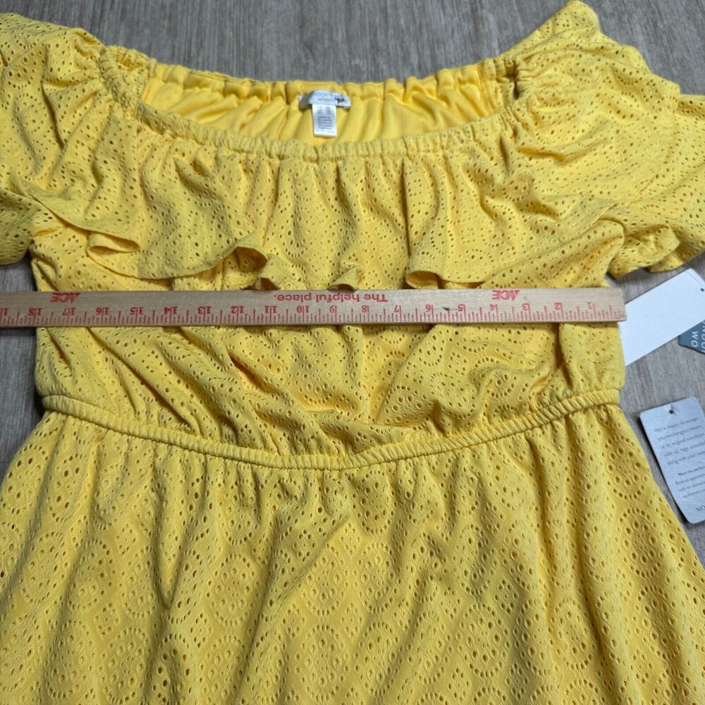 London Times Womens Yellow Crochet Knit Dress NEW 1X Lined Boat Neck Midi Ruffle - Picture 7 of 9